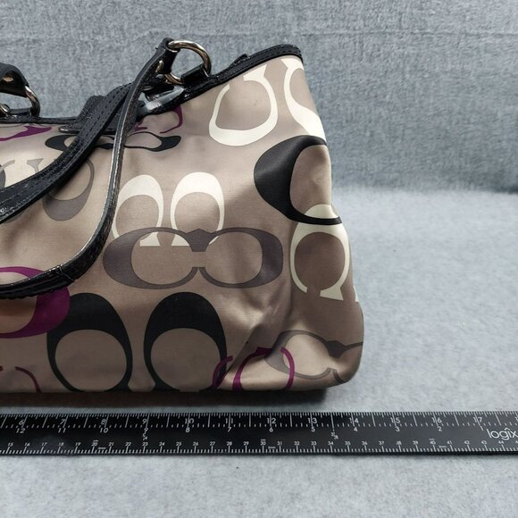 Coach Signature Soho Hobo Tote Bag F13739 Tan & Purple Womens Handbag 11" x 9" x - Picture 5 of 9